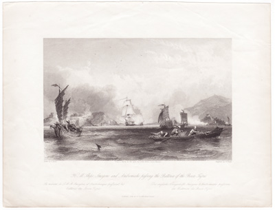 H.M. Ships Imogene and Andromache passing the Batteries of the Bocca Tigris
